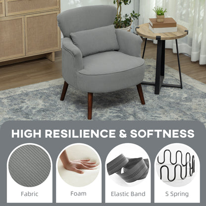 Corduroy accent chair with padded seat and back; material and support features shown