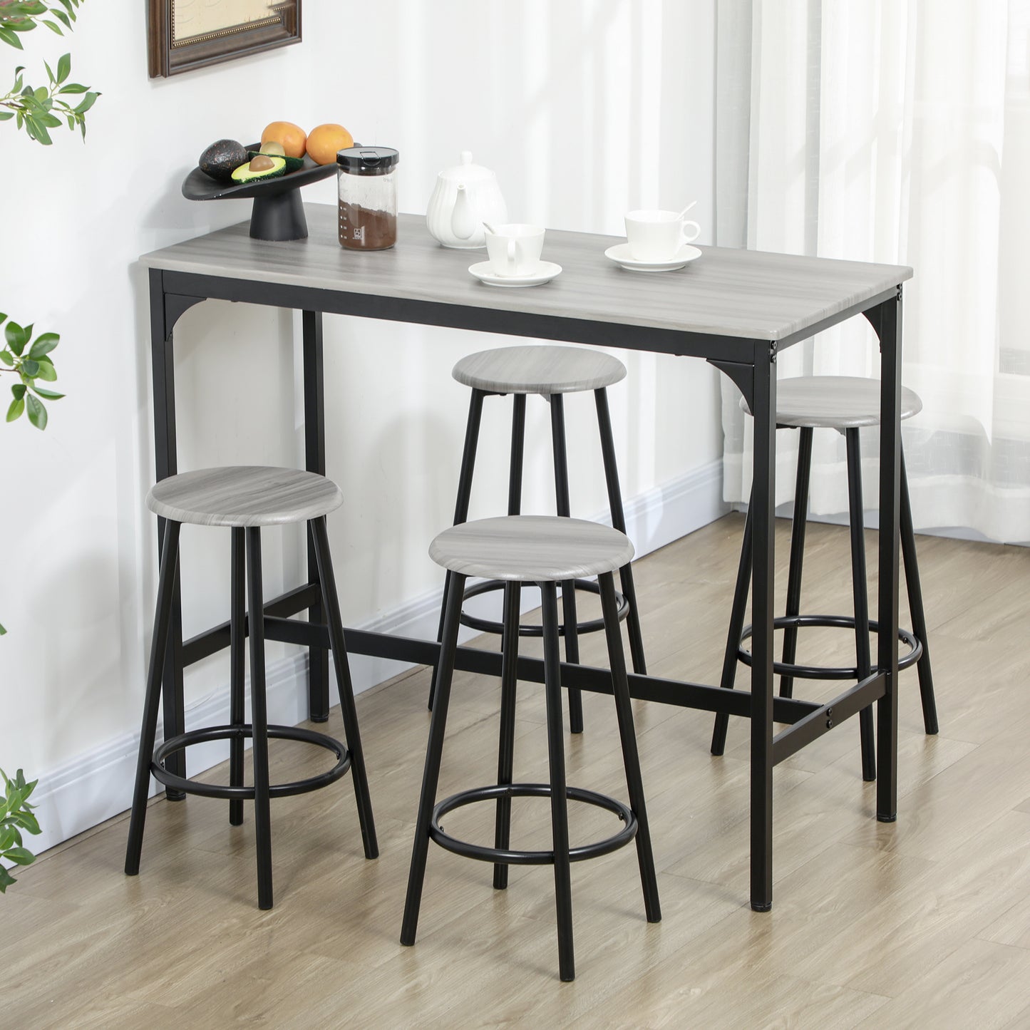 HOMCOM Five-Piece Industrial-Style Bar Table Set - Grey/Black