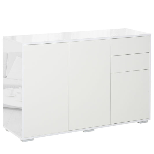 Photo of HOMCOM High Gloss Side Cabinet, Push-Open Design with 2 Drawers and 2 Cabinets for Living Room, 74H x 117W x 36Dcm, White in White colour on a white background