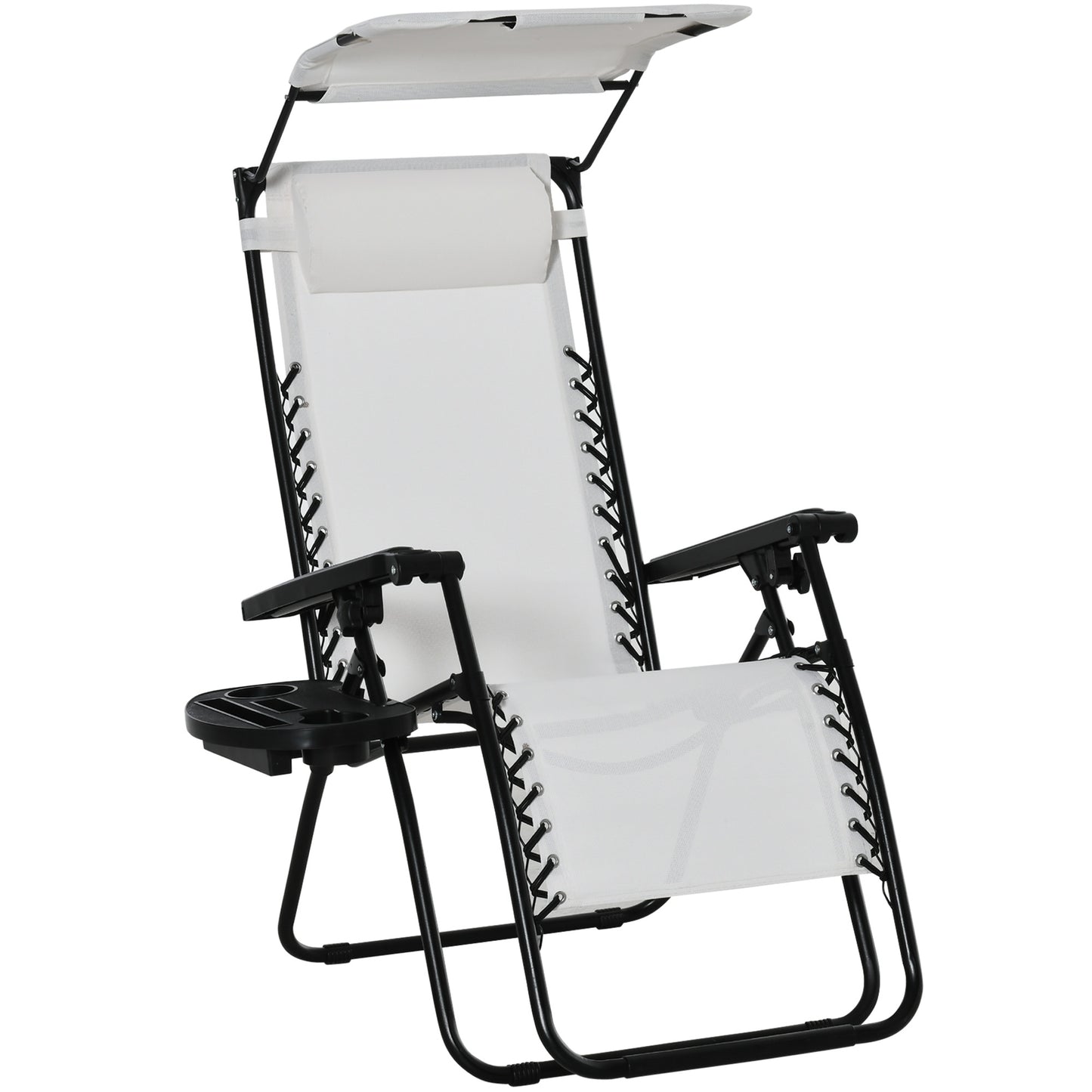 Photo of Outsunny Zero Gravity Garden Folding Patio Sun Lounger w/Cup Holder & Canopy Shade White in White colour on a white background