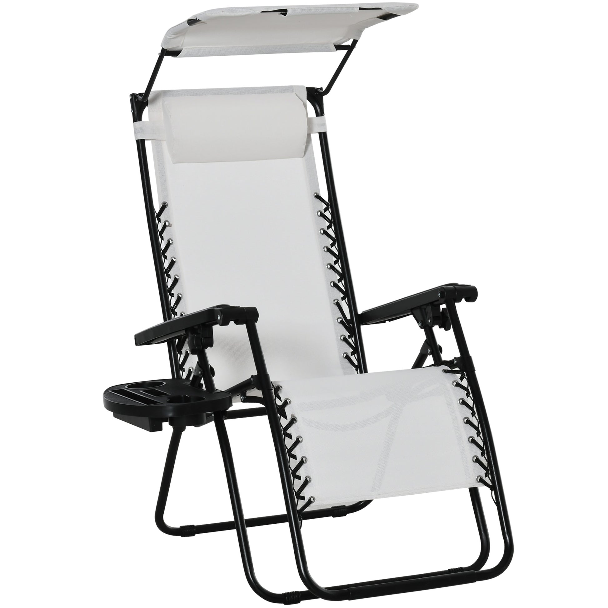 Photo of Outsunny Zero Gravity Garden Folding Patio Sun Lounger w/Cup Holder & Canopy Shade White in White colour on a white background