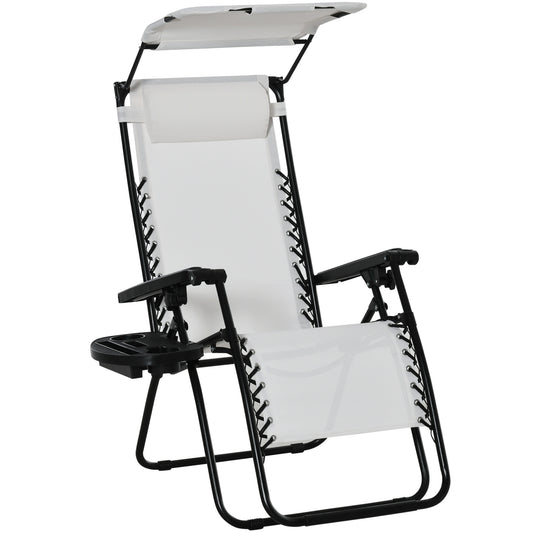 Photo of Outsunny Zero Gravity Garden Folding Patio Sun Lounger w/Cup Holder & Canopy Shade White in White colour on a white background