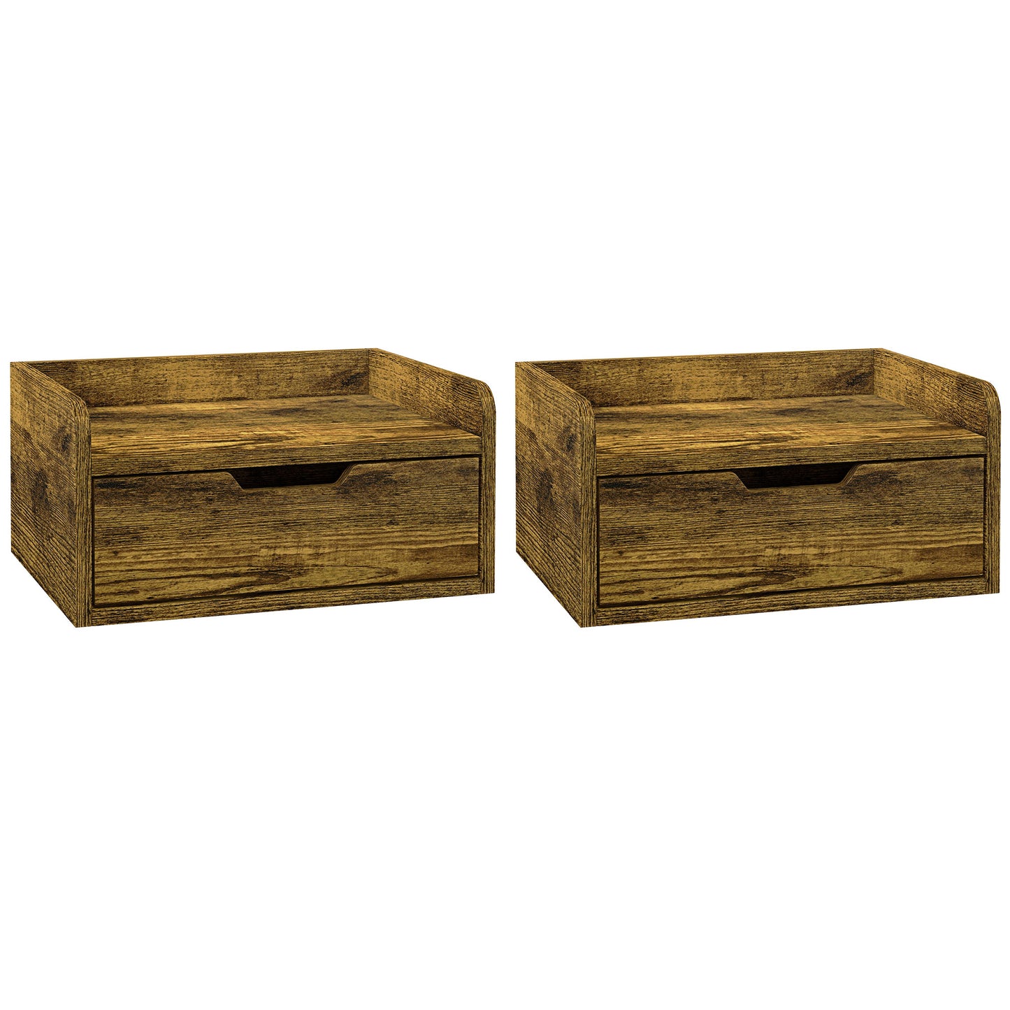 Photo of HOMCOM Floating Nightstands Set of 2, Wall Mounted Bedside Table with Drawer for Bedroom, Rustic Brown in Brown colour on a white background