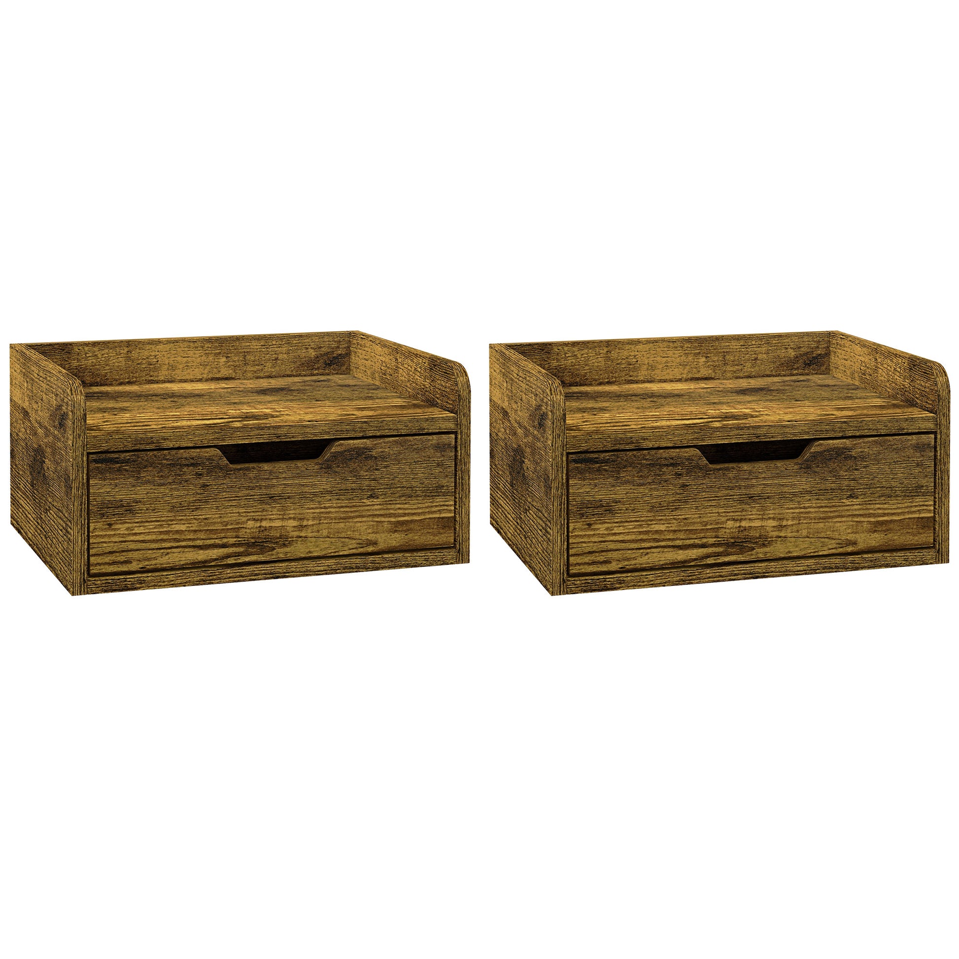 Photo of HOMCOM Floating Nightstands Set of 2, Wall Mounted Bedside Table with Drawer for Bedroom, Rustic Brown in Brown colour on a white background