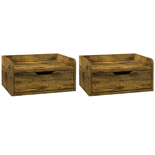 Photo of HOMCOM Floating Nightstands Set of 2, Wall Mounted Bedside Table with Drawer for Bedroom, Rustic Brown in Brown colour on a white background