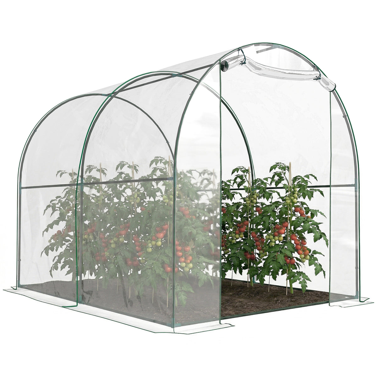 Outsunny walk-in polytunnel greenhouse with transparent PVC cover and green steel frame