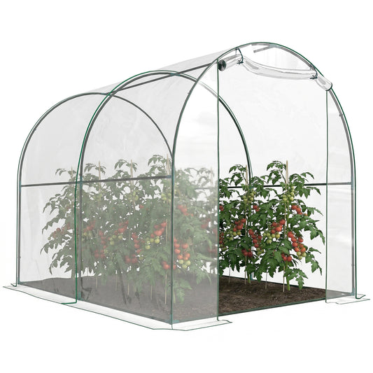 Photo of Outsunny Walk-in Polytunnel Greenhouse with Roll-up Door Transparent Tunnel Greenhouse with Steel Frame and PVC Cover, 2.5 x 2m in 2m colour on a white background