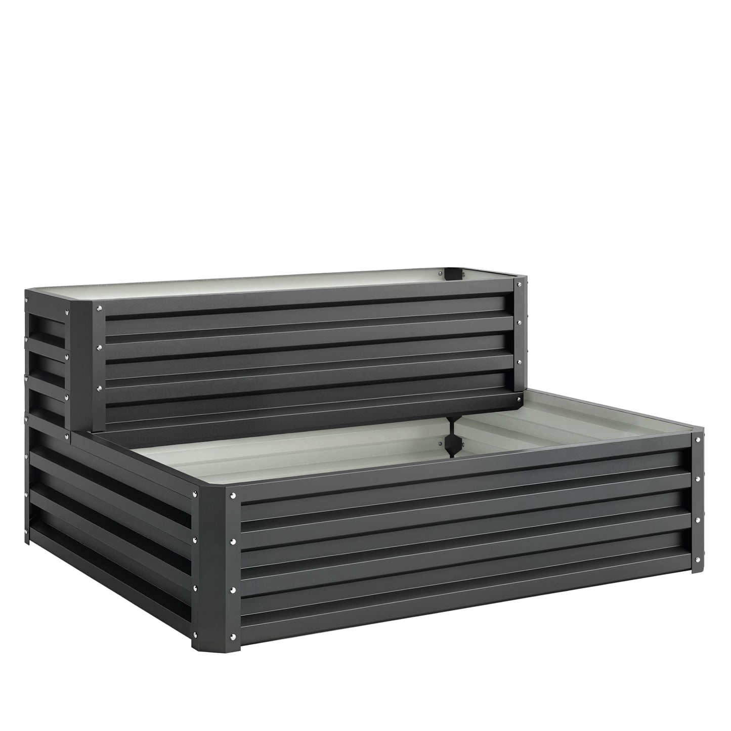 Photo of Outsunny 2 Tier Raised Garden Bed, Galvanised Planter Box with Open Bottom for Vegetables Flowers Herbs, 120x101x58cm, Dark Grey in Grey colour on a white background