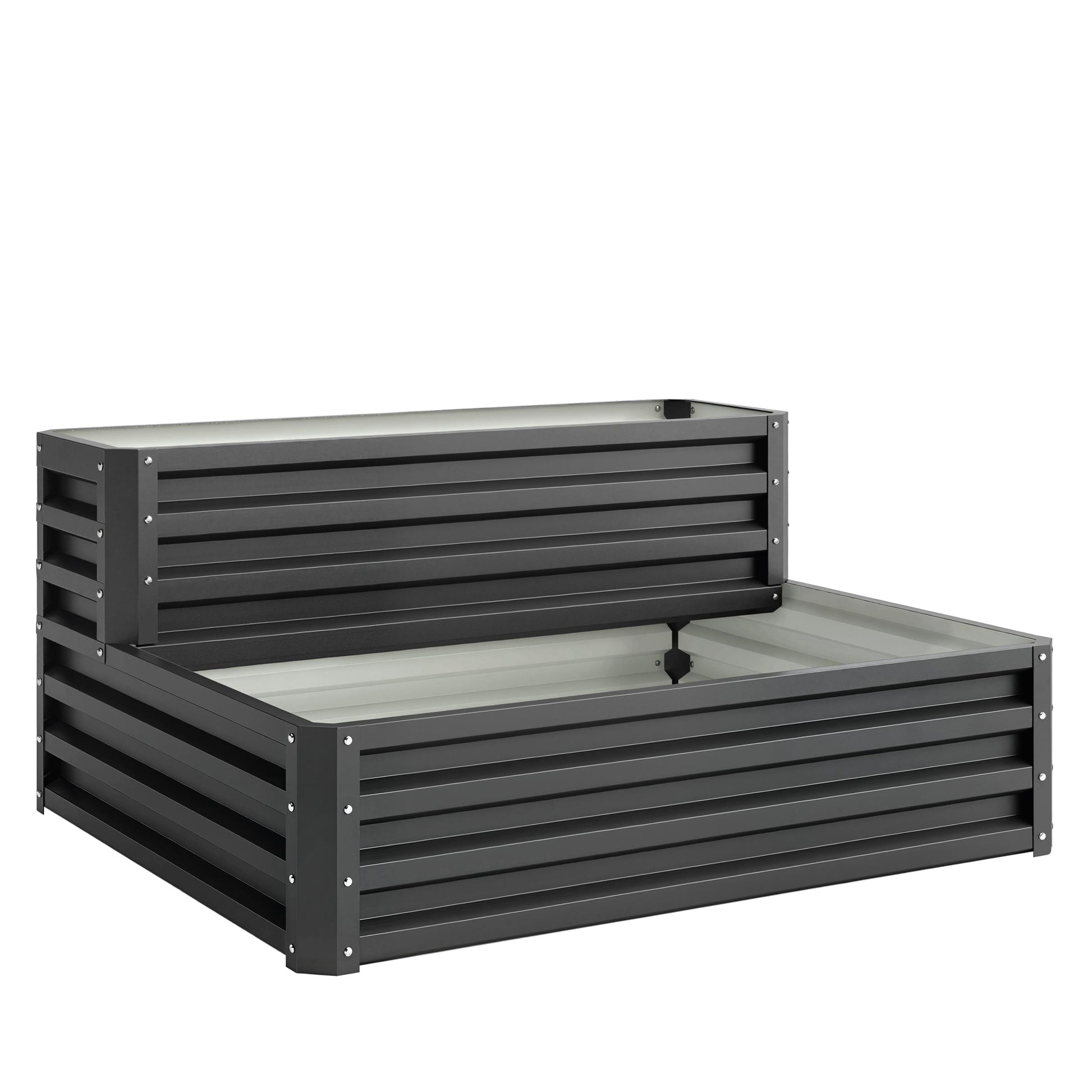 Photo of Outsunny 2 Tier Raised Garden Bed, Galvanised Planter Box with Open Bottom for Vegetables Flowers Herbs, 120x101x58cm, Dark Grey in Grey colour on a white background
