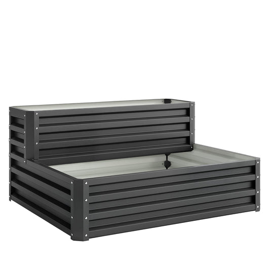 Photo of Outsunny 2 Tier Raised Garden Bed, Galvanised Planter Box with Open Bottom for Vegetables Flowers Herbs, 120x101x58cm, Dark Grey in Grey colour on a white background