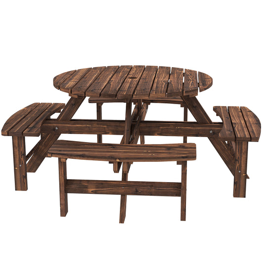 Photo of Outsunny Wooden Garden Dining Set, 8 Seater Patio Furniture Set with Round Picnic Table, Parasol Hole for Outdoor Garden, Tan in Tan colour on a white background