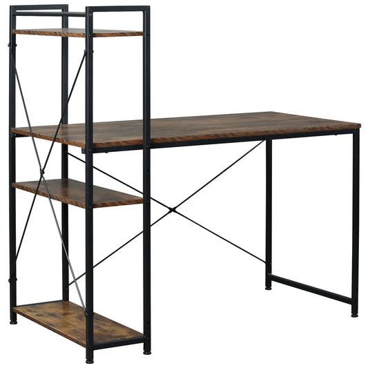 Photo of HOMCOM Reversible Computer Desk with Storage Shelves on Left or Right, Industrial Reversible Writing Desk for Home Office, Study, Easy Assembly, 120 x 64 x 121cm, Rustic Brown and Black in Black colour on a white background