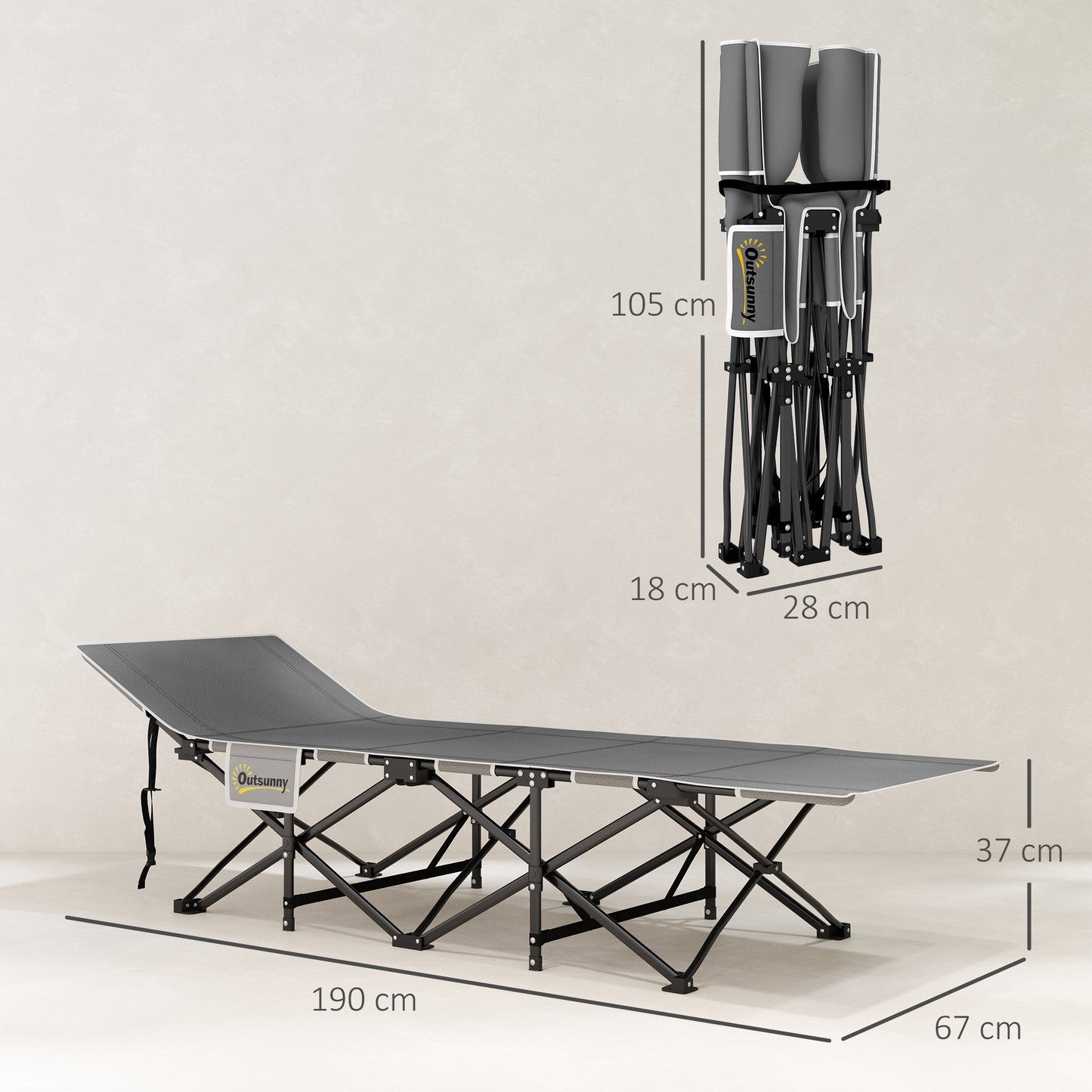 Outsunny 67cm Wide Folding Bed, Camping Cot for Adults with Mattress, Storage Pocket, Carry Bag, Max Load 150kg, Black