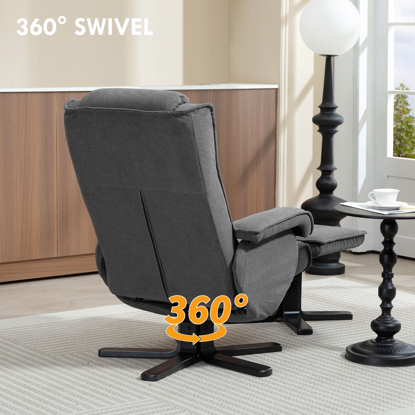 HOMCOM Swivel Recliner Chair with Footstool - Charcoal Grey Velvet