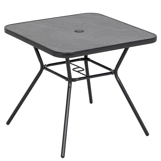 Photo of Outsunny Square Outdoor Table, Patio Bistro Coffee Table with Faux-marbled Top and 42mm Umbrella Hole for Garden in Garden colour on a white background