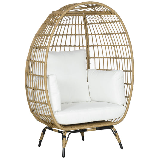 Photo of Outsunny Rattan Egg Chair with Cushions and Pillows, Khaki in Khaki colour on a white background