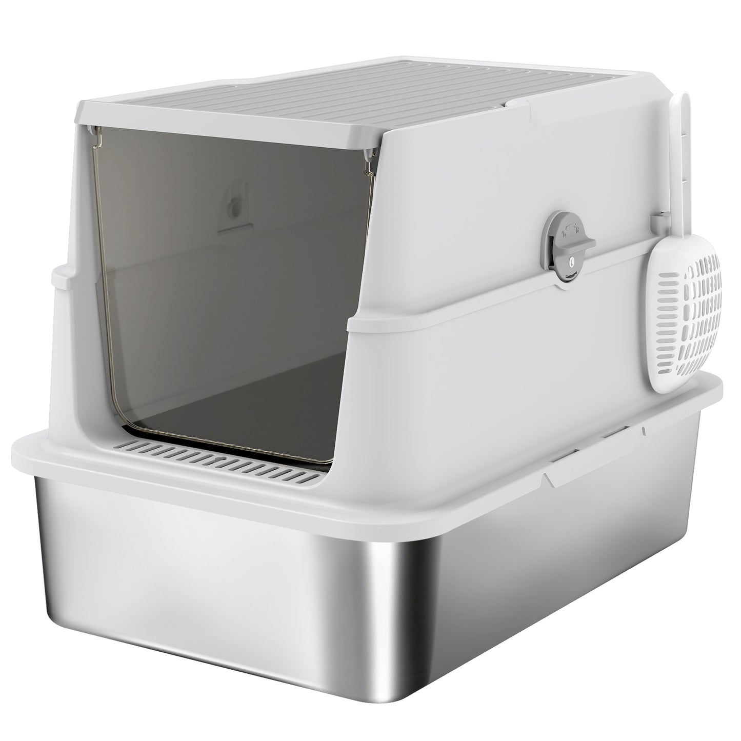 Photo of PawHut Extra Large Stainless Steel, Cat Litter Tray with Scoop, Flip Top in Top colour on a white background