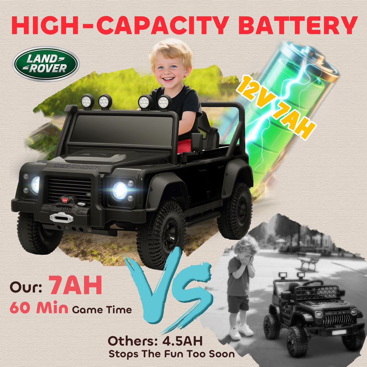 AIYAPLAY Kids Ride On Car with Remote Control, Music, Horn, 4 Spring Suspension Wheels, LED Lights for 3-5 Years Old, Black