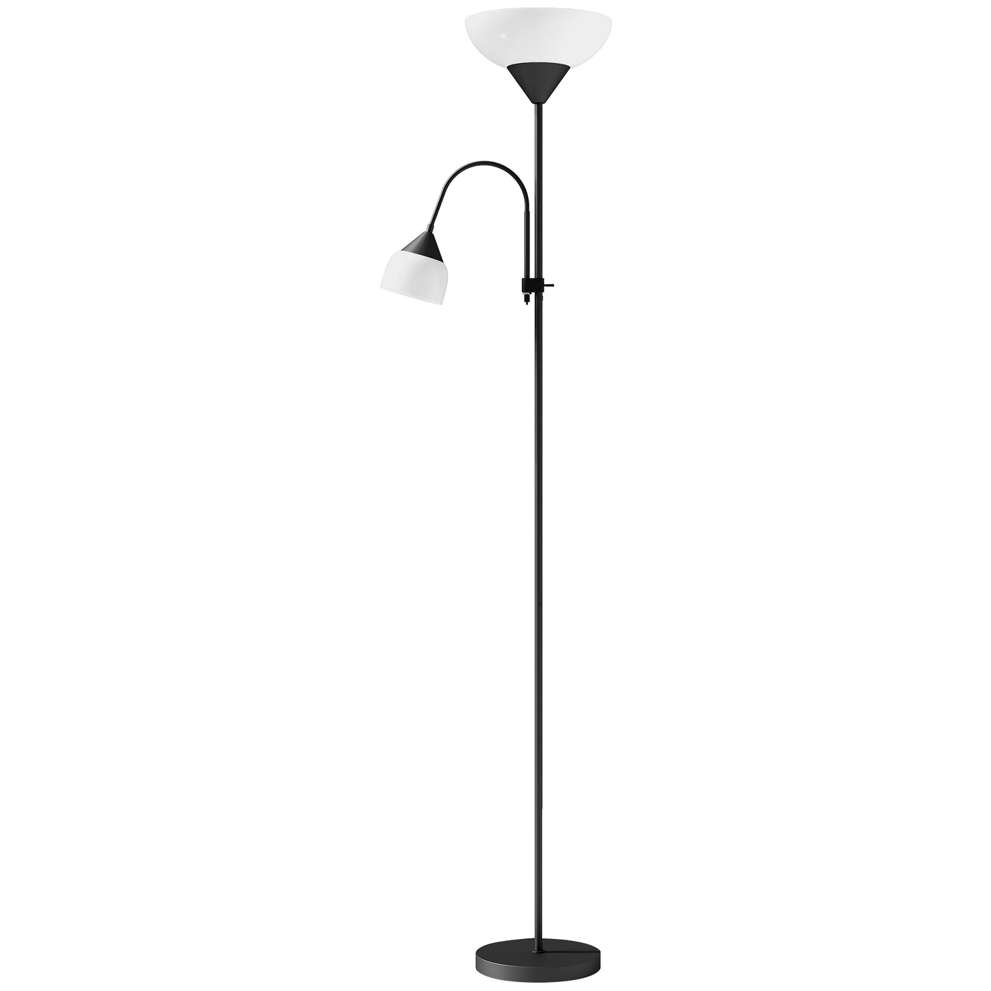Photo of HOMCOM LED Floor Lamp for Living Room, 180cm Tall Standing Lamp, Mother and Child Uplighter with Adjustable Gooseneck, Black in Black colour on a white background