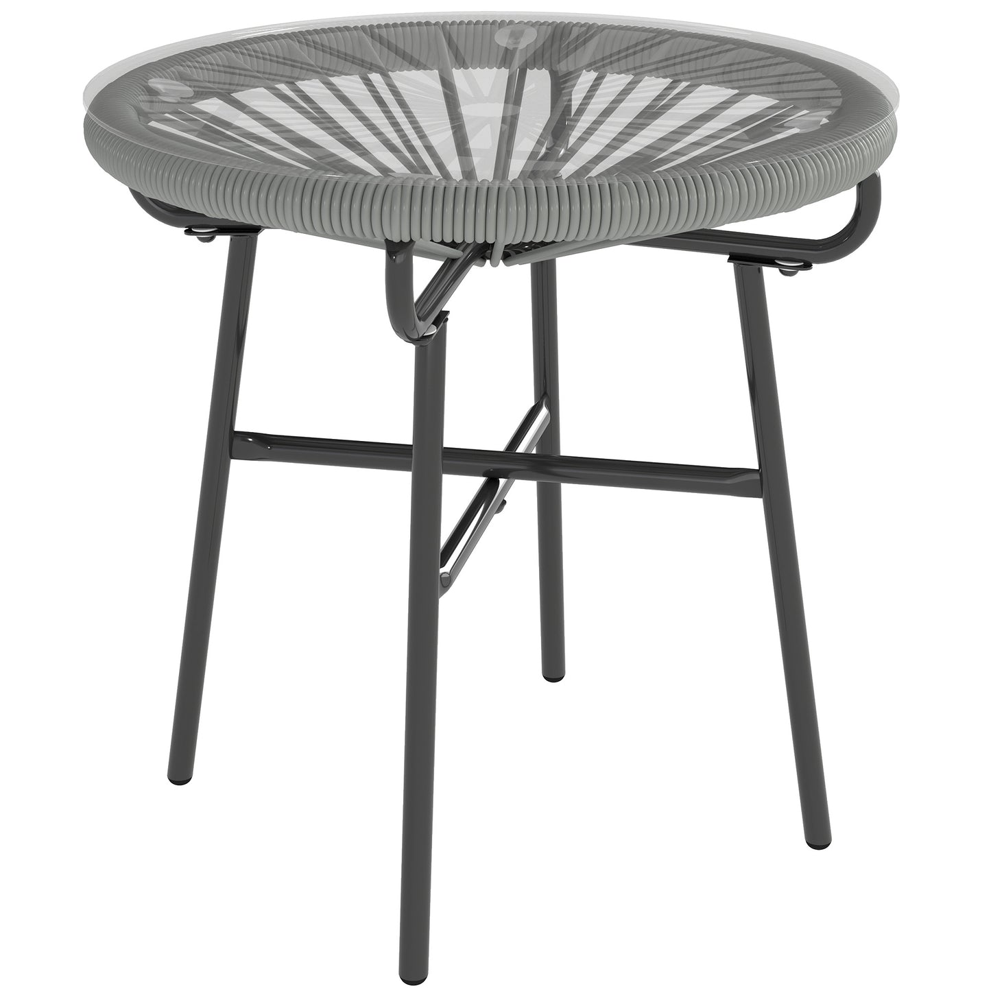 Photo of Outsunny Rattan Side Table, Round Outdoor Coffee Table, with Round PE Rattan and Tempered Glass Tabletop, Light Grey in Grey colour on a white background