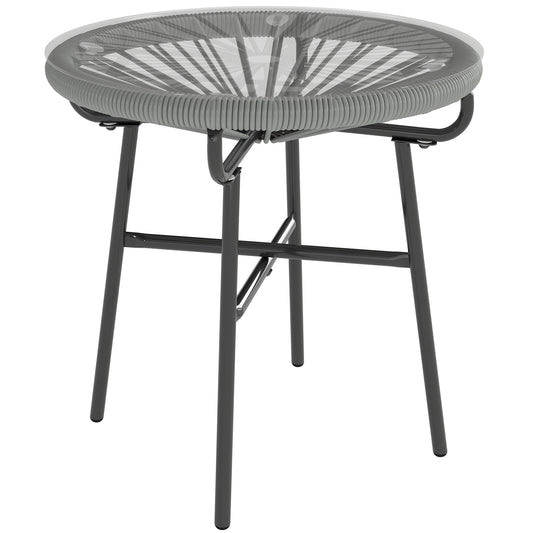 Photo of Outsunny Rattan Side Table, Round Outdoor Coffee Table, with Round PE Rattan and Tempered Glass Tabletop, Light Grey in Grey colour on a white background