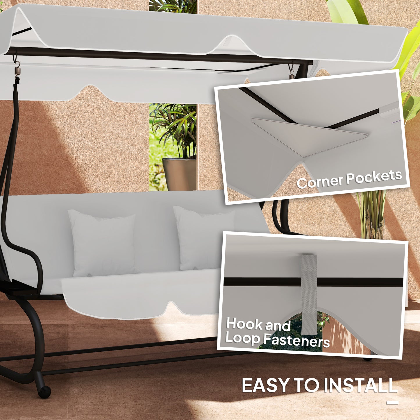 Outsunny 145 x 200Wcm Swing Chair Canopy Replacement - Light Grey