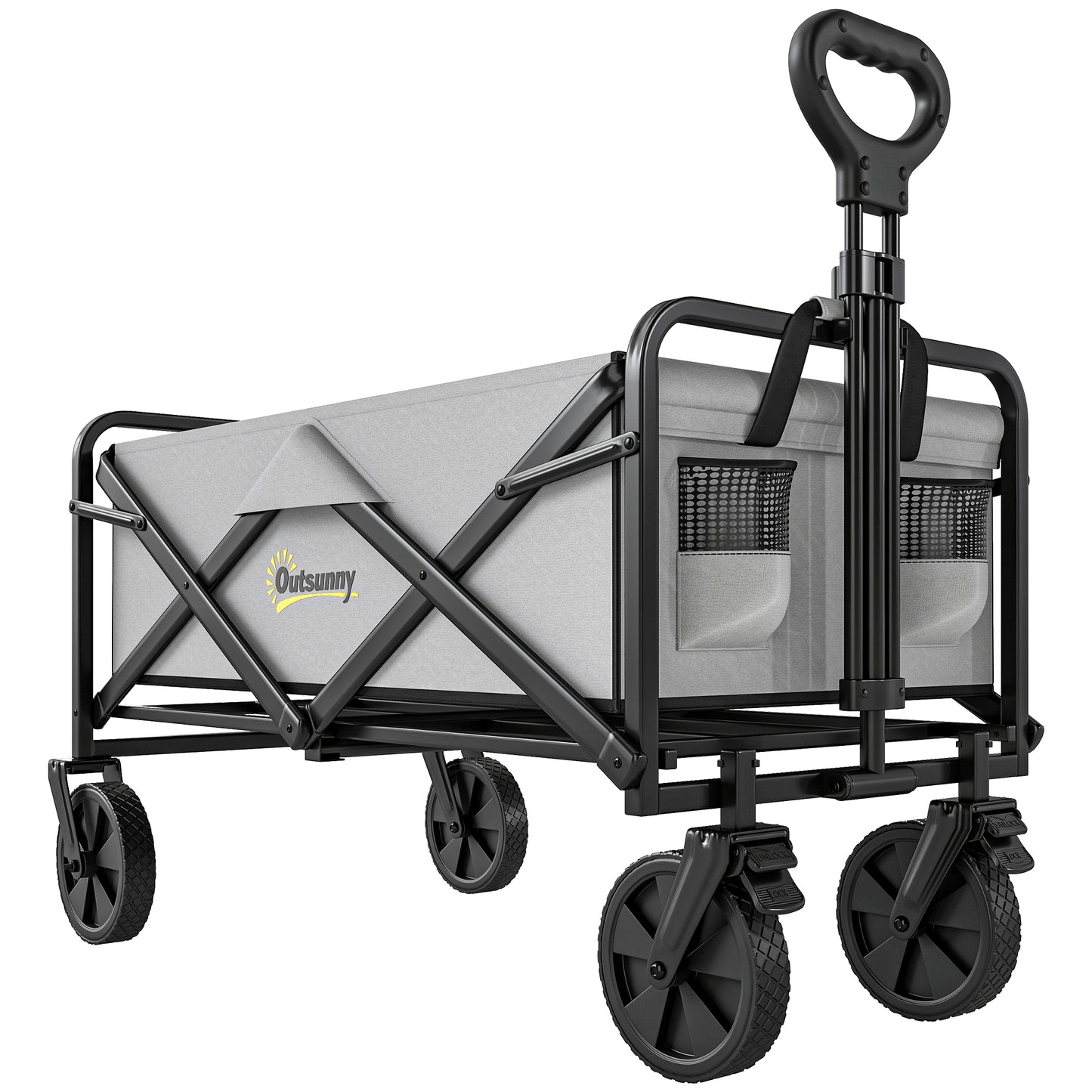 Photo of Outsunny Folding Pull Along Cart Cargo Wagon Trolley with Telescopic Handle - Dark Grey in Grey colour on a white background