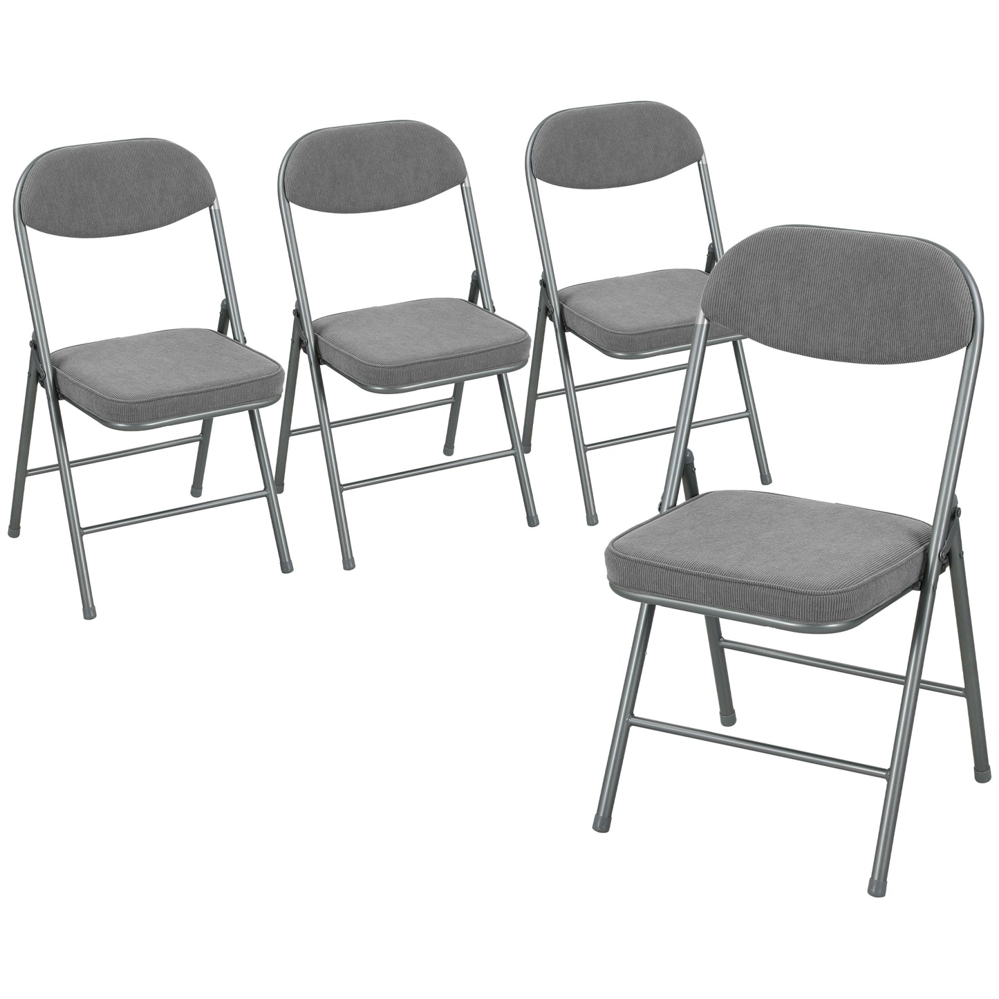 Photo of HOMCOM Set of Four Folding Corduroy Seat Chairs - Grey in Grey colour on a white background