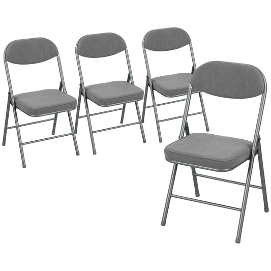 Photo of HOMCOM Set of Four Folding Corduroy Seat Chairs - Grey in Grey colour on a white background
