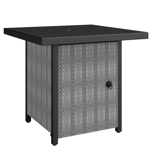 Photo of Outsunny Propane Gas Fire Pit Table for Garden, 11.7 KW Smokeless Firepit Outdoor Heater with Wind Guard, Glass Rocks, Lid, Black in Black colour on a white background