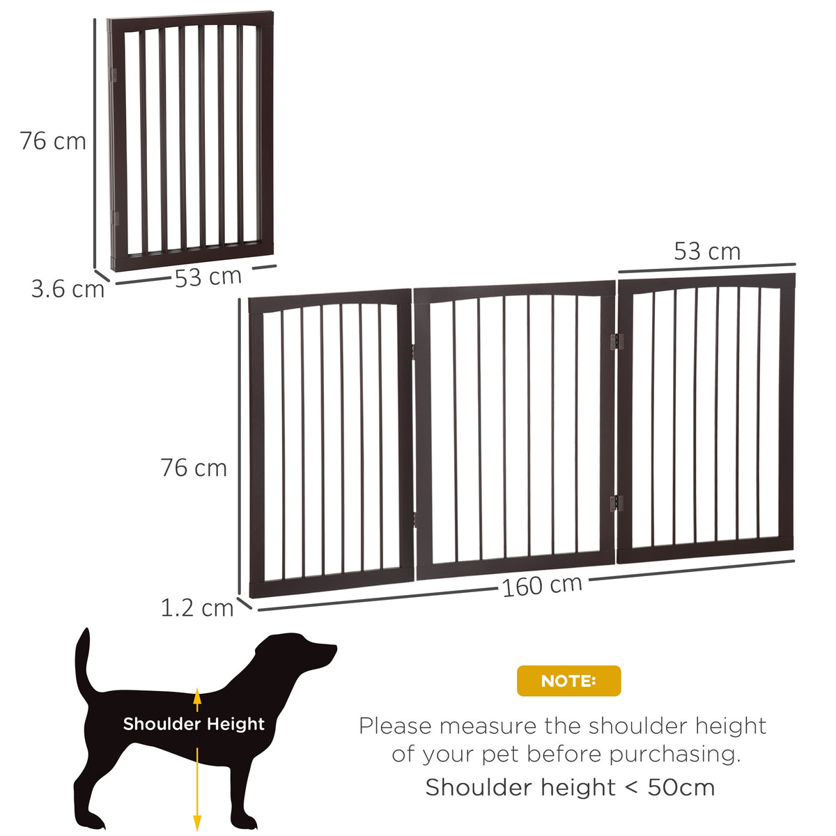 PawHut 3 Panel Stair Gate Foldable Dog Door Gate Indoor Free Standing ...
