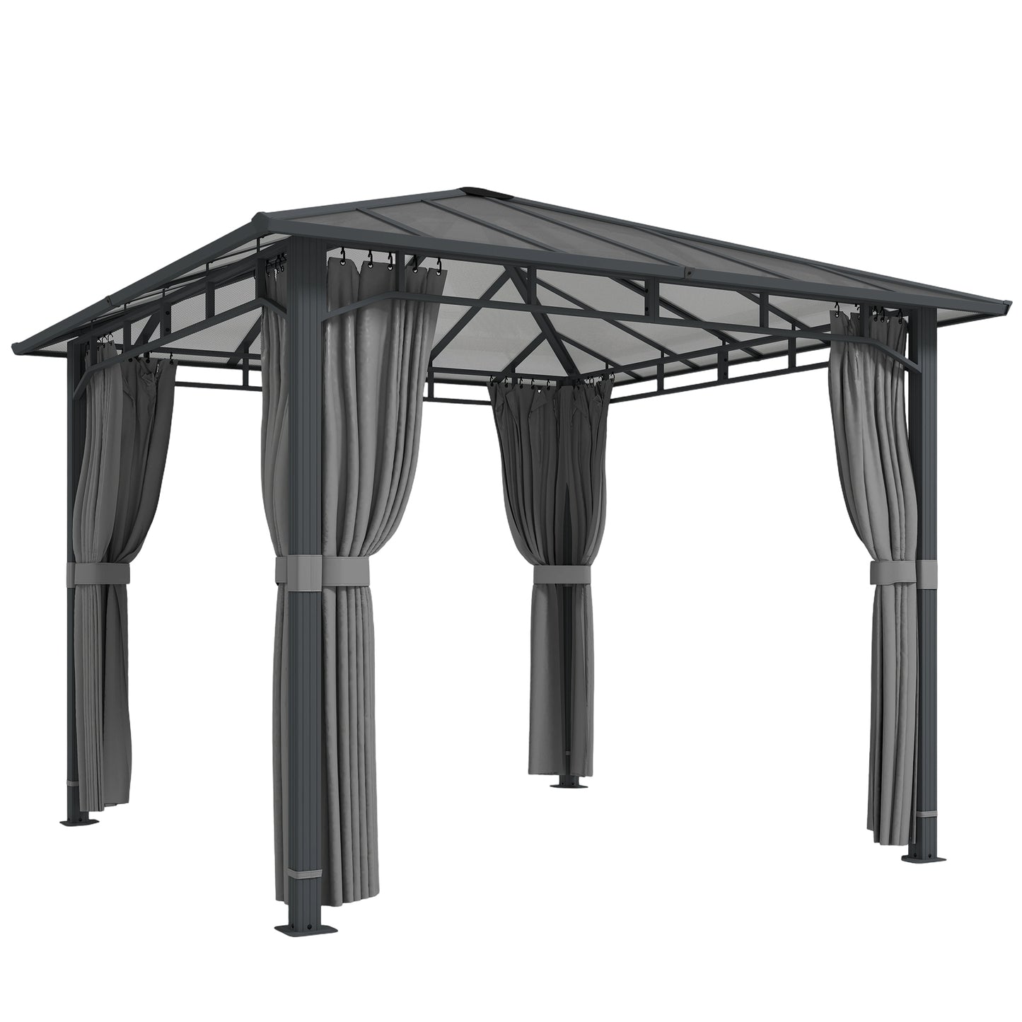 Photo of Outsunny 3 x 3 m Outdoor Hardtop Gazebo Canopy with PC Roof, Aluminium Permanent Pavilion Garden Gazebo with Curtains, Tan in Tan colour on a white background