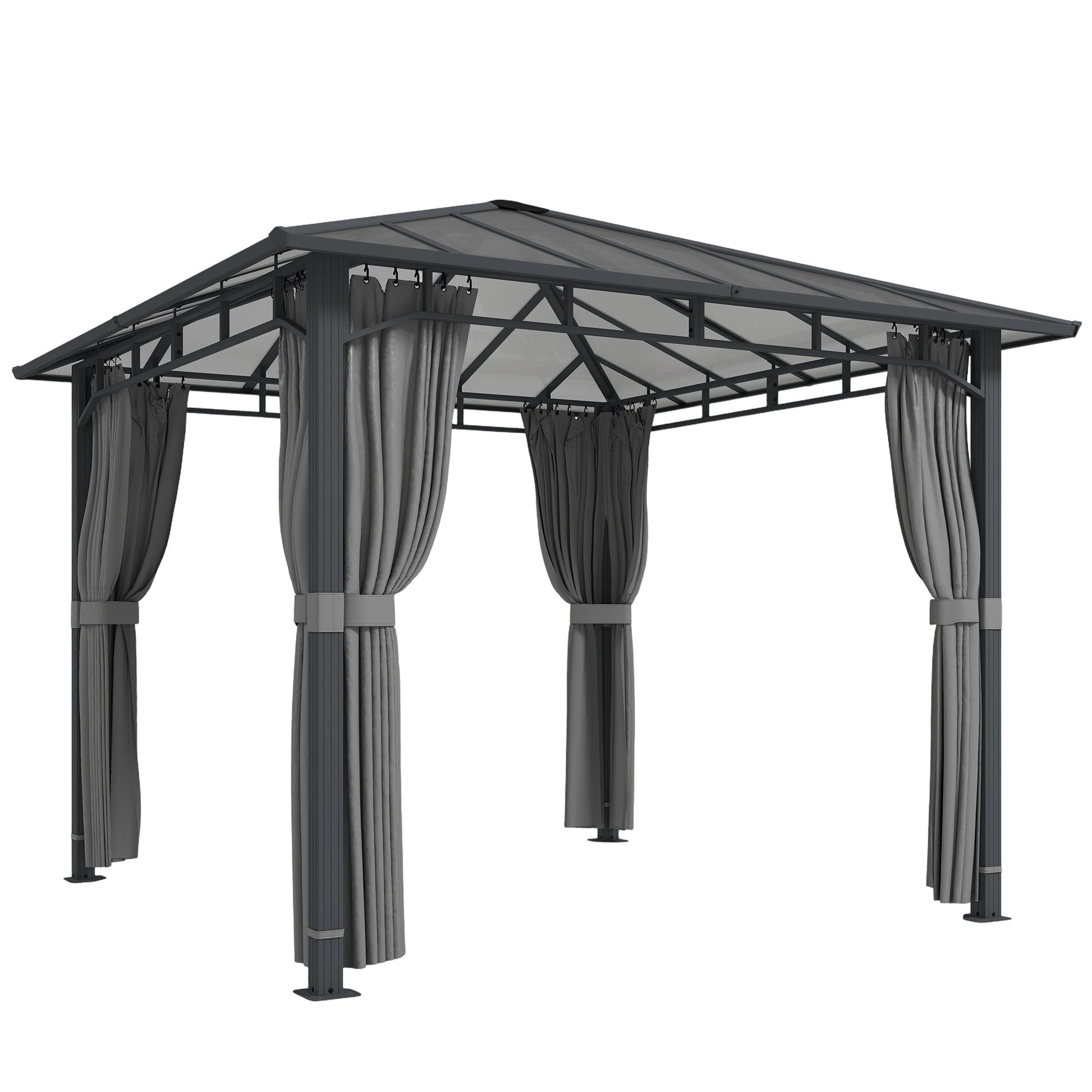 Photo of Outsunny 3 x 3 m Outdoor Hardtop Gazebo Canopy with PC Roof, Aluminium Permanent Pavilion Garden Gazebo with Curtains, Tan in Tan colour on a white background