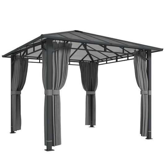 Photo of Outsunny 3 x 3 m Outdoor Hardtop Gazebo Canopy with PC Roof, Aluminium Permanent Pavilion Garden Gazebo with Curtains, Tan in Tan colour on a white background
