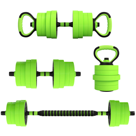 Photo of SPORTNOW 30kg 6-In-One Adjustable Weight Dumbbells Set, Barbell, Kettlebell, Push Up Stand - Green in Green colour on a white background