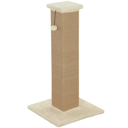 Photo of PawHut 81cm Cat Scratcher, Vertical Full Scratcher w/ Natural Jute Rope, Hanging Ball, Soft Plush - Beige in Beige colour on a white background