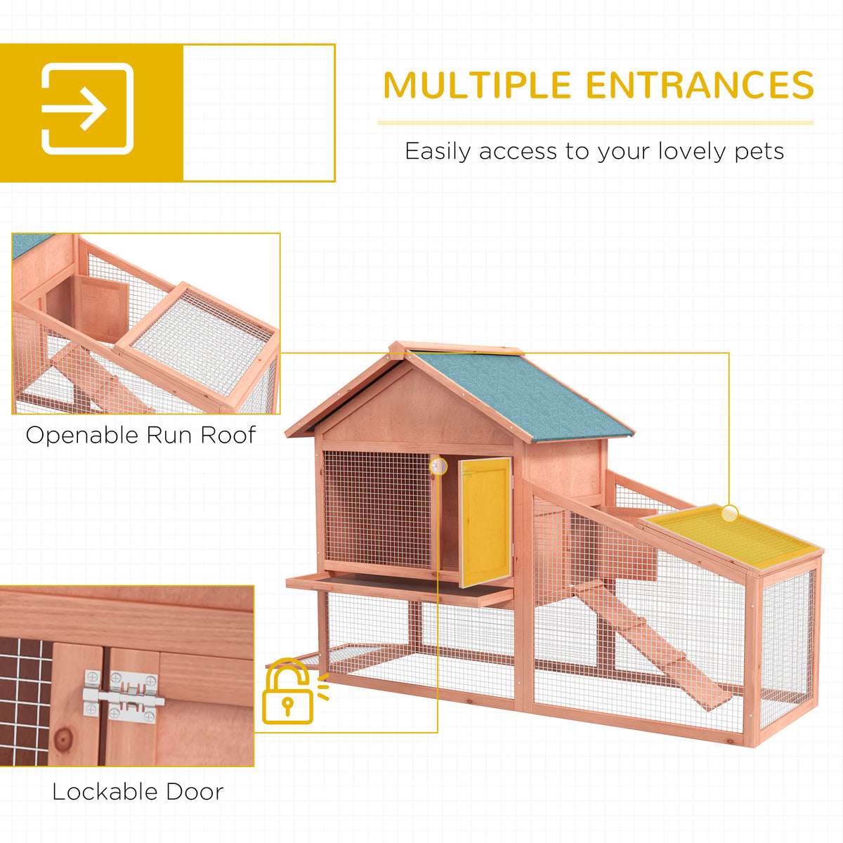 PawHut 2-Tier Outdoor Rabbit Hutch with Large Run, Ramp & Slide-Out Tray, Fir Wood, 144 x 64.5 x 100 cm, Orange