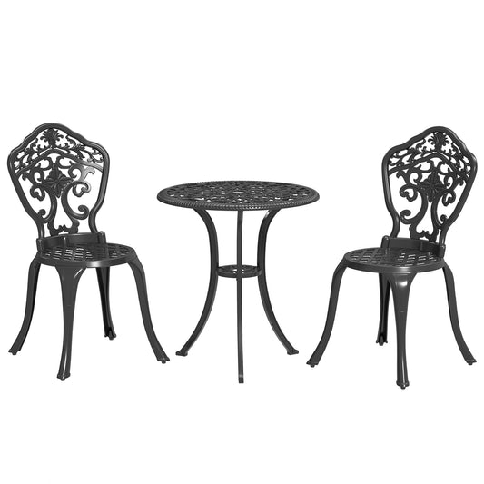 Photo of Outsunny Three-Piece Aluminium Floral Bistro Set - Black in Black colour on a white background