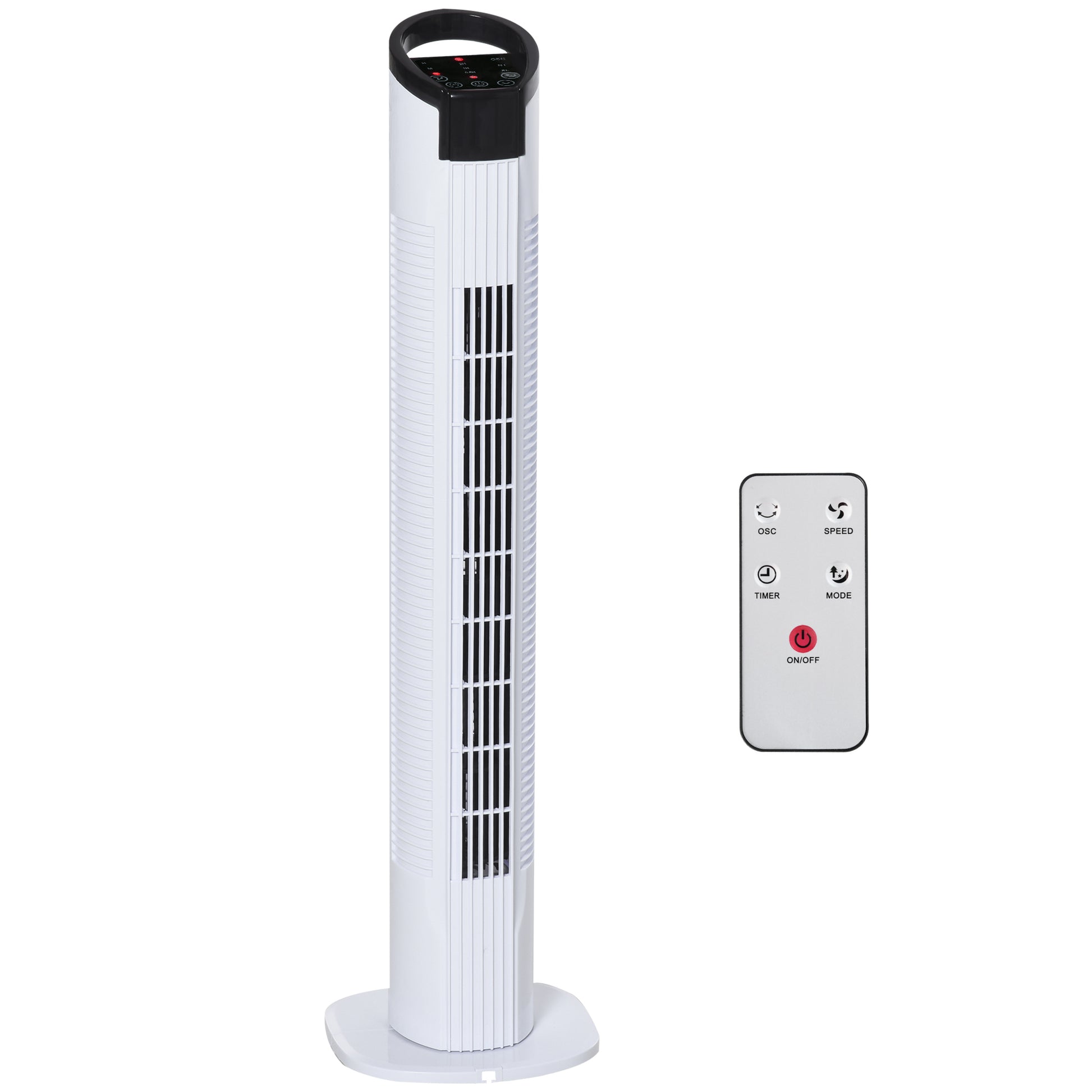 Photo of HOMCOM 31" Freestanding Tower Fan, 3 Speed 3 Mode, 7.5H Timer, Oscillating, LED Panel, Remote Control, 31 Inch Standing Fan, White in White colour on a white background