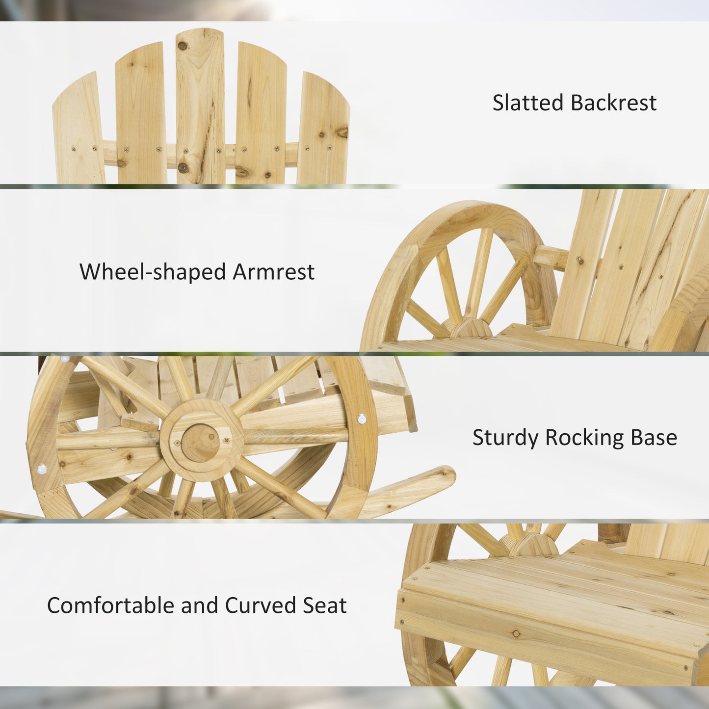 Outsunny Wooden Adirondack Rocking Chair Reclining Armchair Garden Furniture Patio Porch Rocker - Natural
