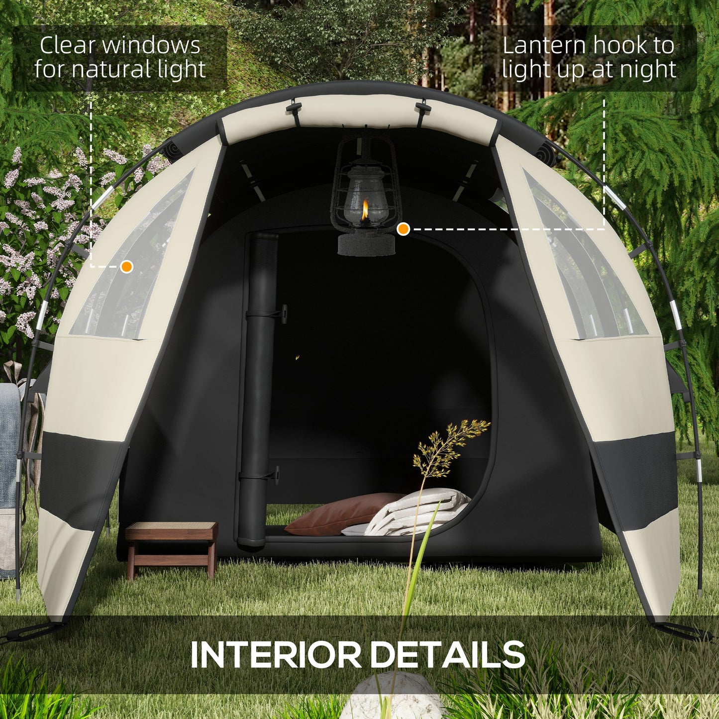 Outsunny Camping Tent, 4-5 Man Blackout Tent with Bedroom and Living Room, Portable with Bag, for Fishing Hiking Festival, Khaki