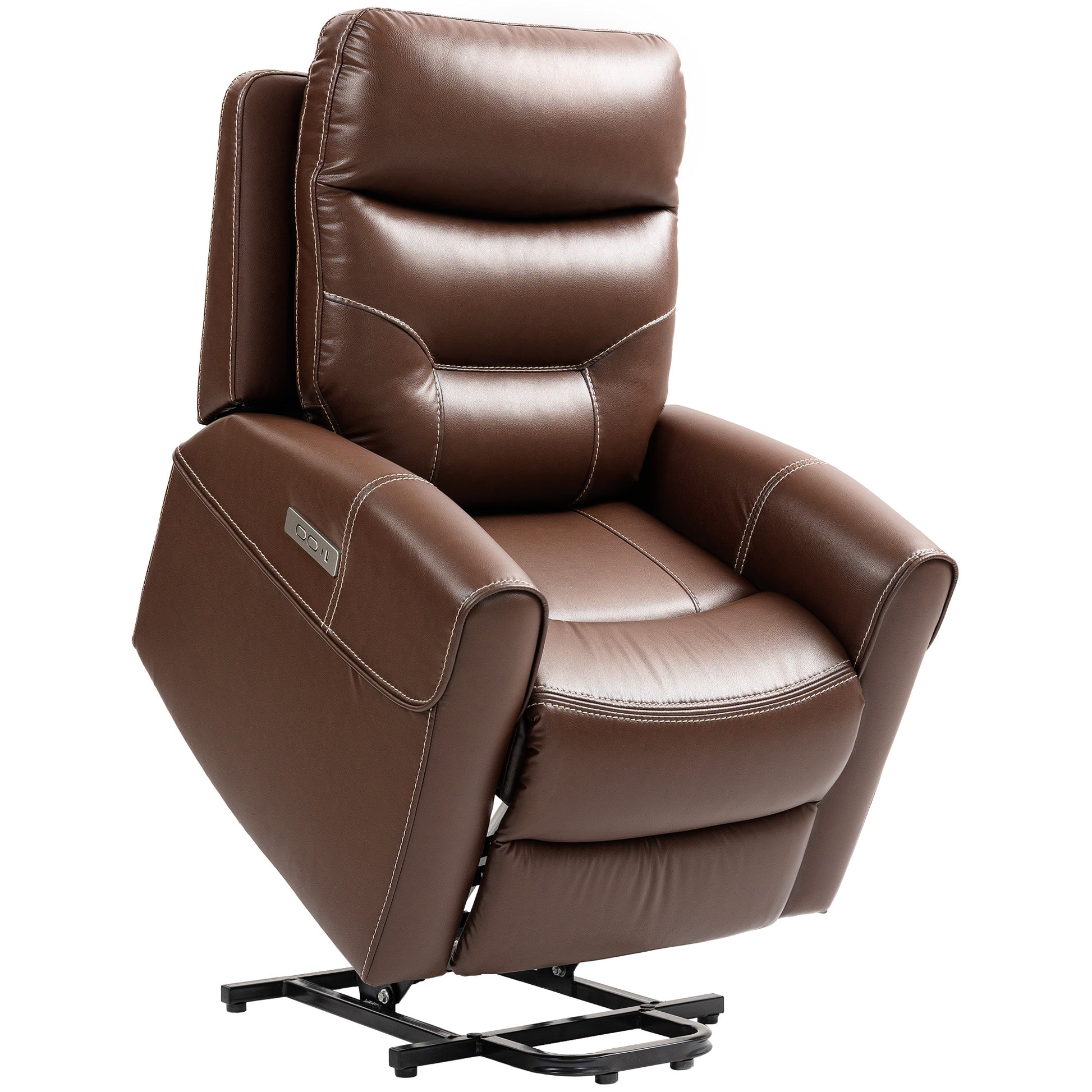 Photo of HOMCOM Power Lift Recliner Chair for Elderly, Overstuffed Faux Leather Riser and Reclining Chair with USB A+C Ports, Recliner Armchair for Living Room, Brown in Brown colour on a white background