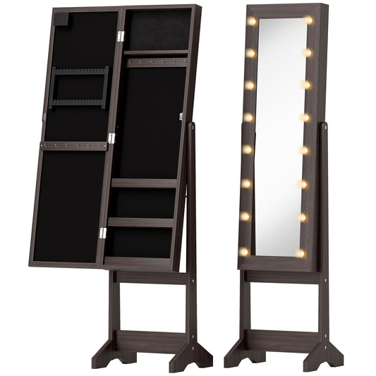 Photo of HOMCOM Freestanding Mirrored Jewellery Storage Cabinet - Dark Brown in Brown colour on a white background