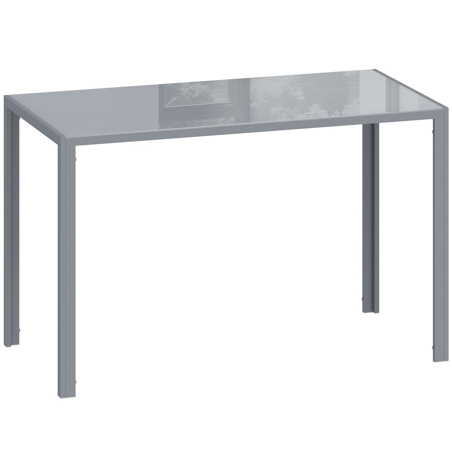 Photo of HOMCOM 120cm Dining Table, Rectangle 4 Seater Kitchen Table with Tempered Glass Top and Metal Legs, Grey in Grey colour on a white background