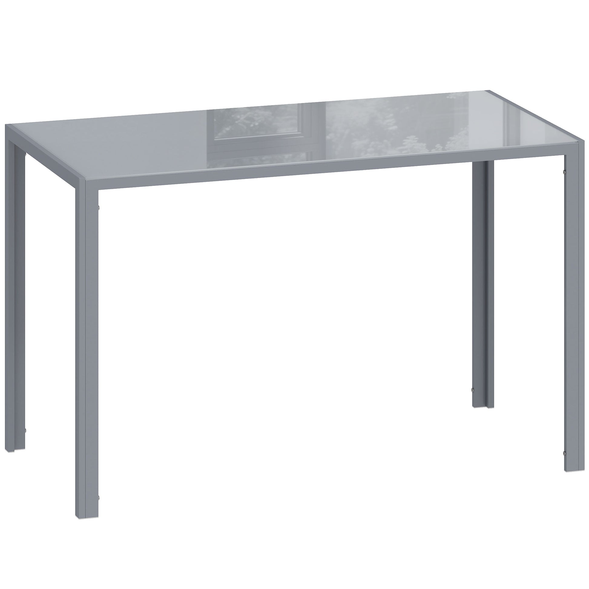 Photo of HOMCOM 120cm Dining Table, Rectangle 4 Seater Kitchen Table with Tempered Glass Top and Metal Legs, Grey in Grey colour on a white background
