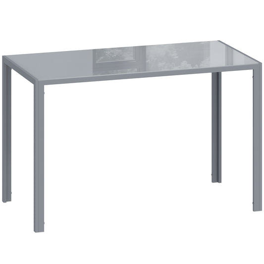 Photo of HOMCOM 120cm Dining Table, Rectangle 4 Seater Kitchen Table with Tempered Glass Top and Metal Legs, Grey in Grey colour on a white background