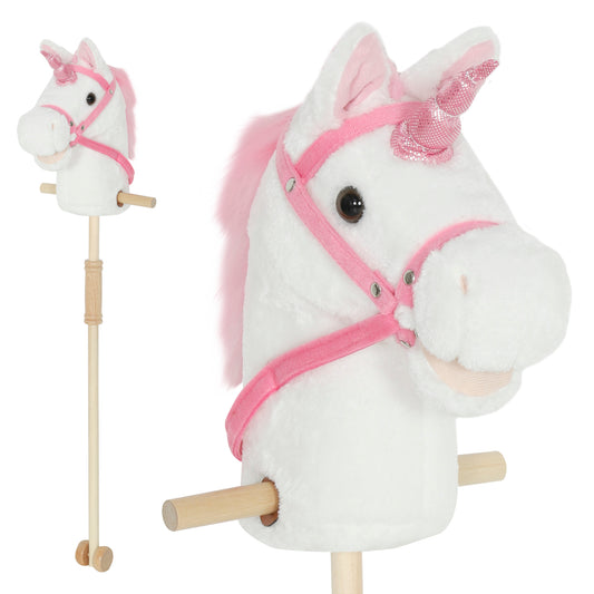 Photo of AIYAPLAY Unicorn Stick Horse with Wood Wheels, Real Pony Neighing and Galloping Sounds, Grip Handle, 95 cm, White in White colour on a white background