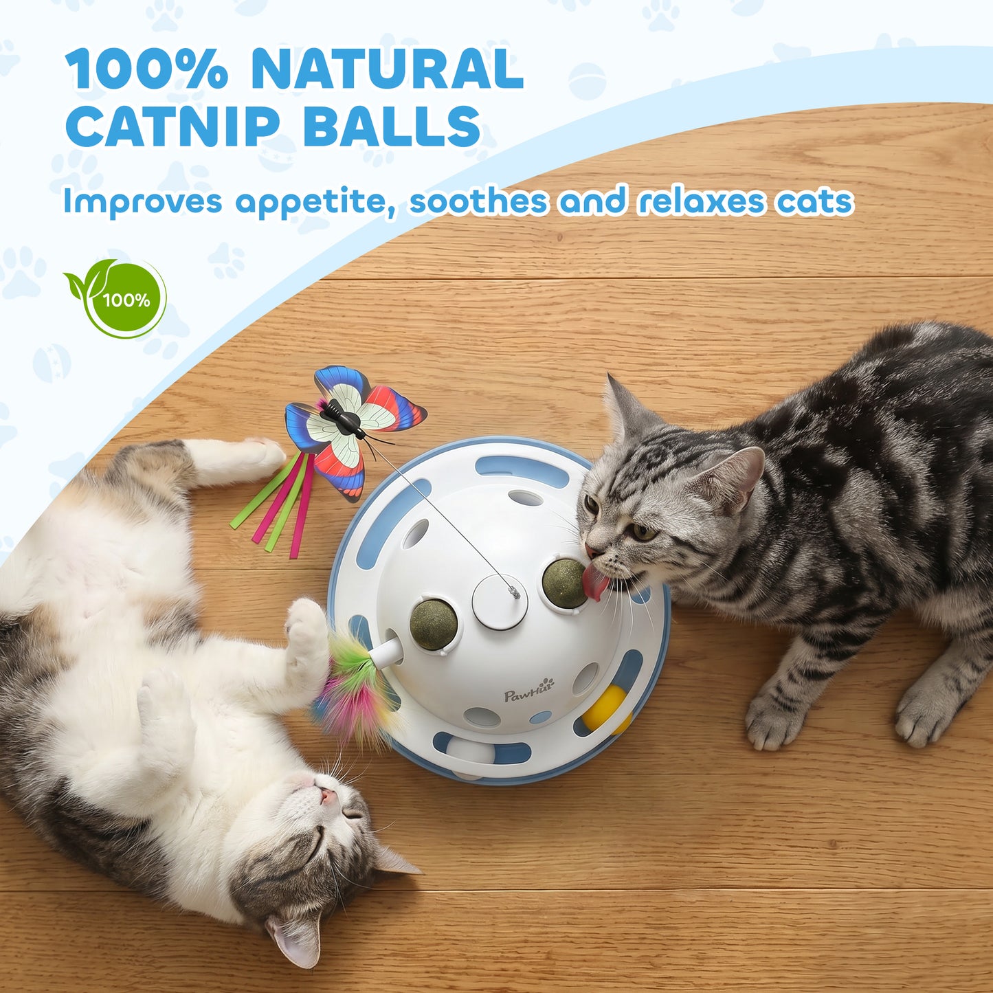 PawHut 4-in-1 Interactive Cat Toys for Indoor Cats Adult with Spinning Butterfly, Shooting Feathers & Catnip Balls