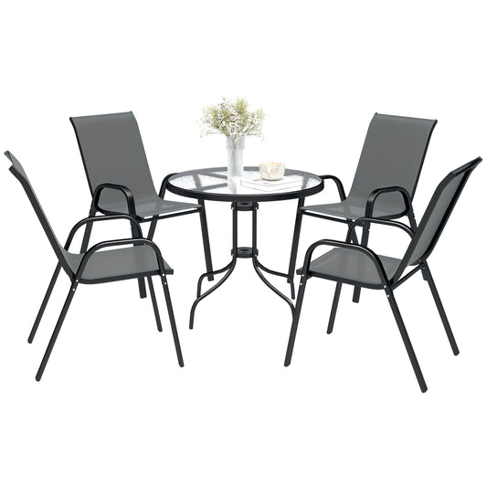 Photo of Outsunny Five-Piece Steel Patio Set, with Glass-Top Table - Dark Grey in Grey colour on a white background