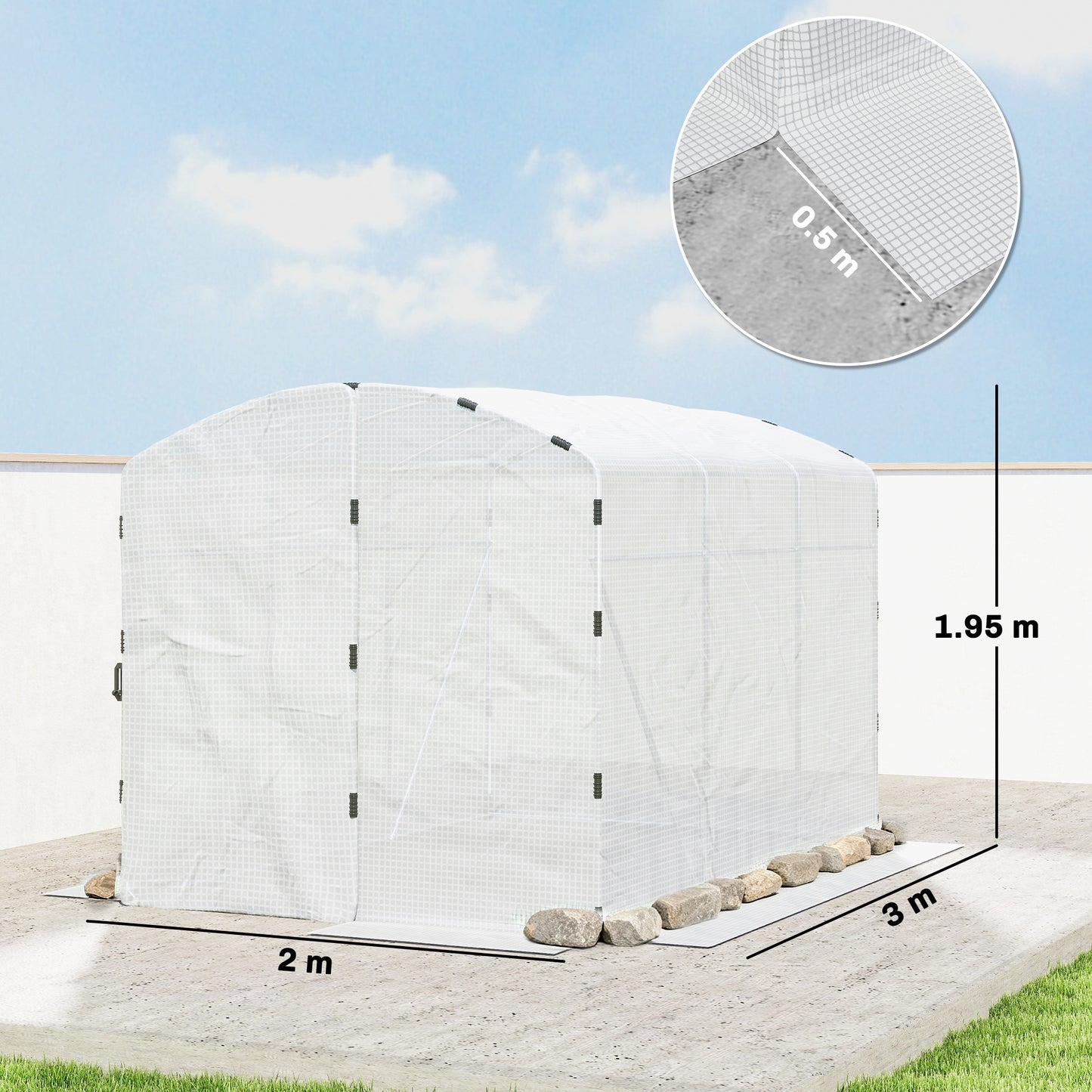 Outsunny Polytunnel Greenhouse Walk-in Grow House with UV-resistant PE Cover, Door and Galvanised Steel Frame, 3 x 2 x 2m, White